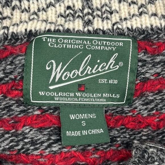 Woolrich Fair Isle Sweater Red Gray Wool Blend Metal Frog Closure Women's Small - Picture 5 of 7